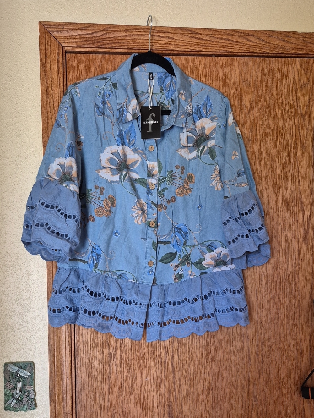 Flamingals Floral Print Blouse NWT Sz XL